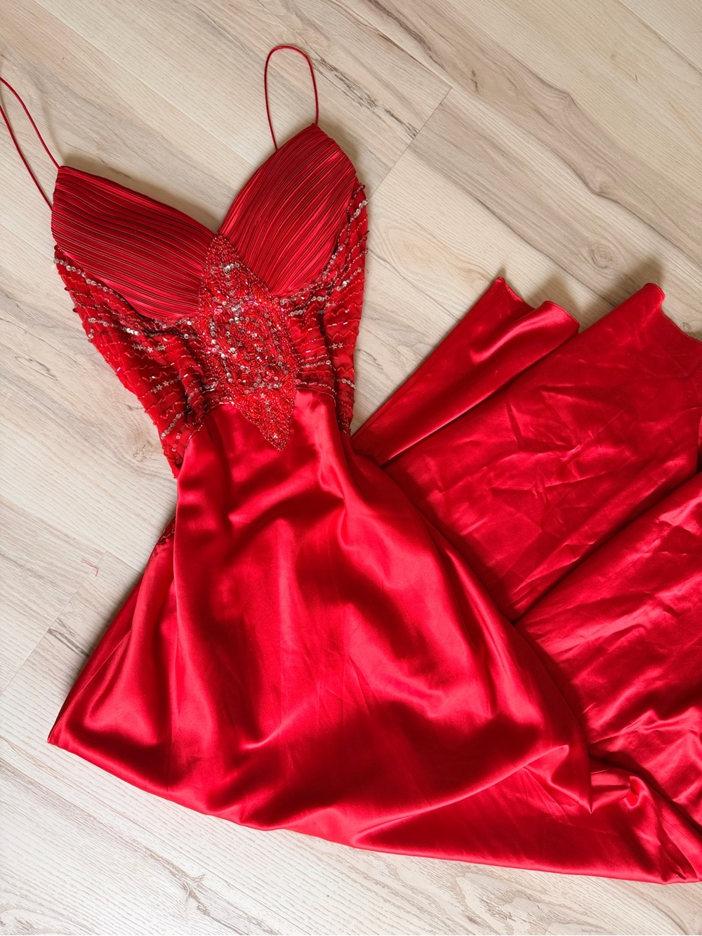 Dave & Johnny Red Beaded Evening Dress